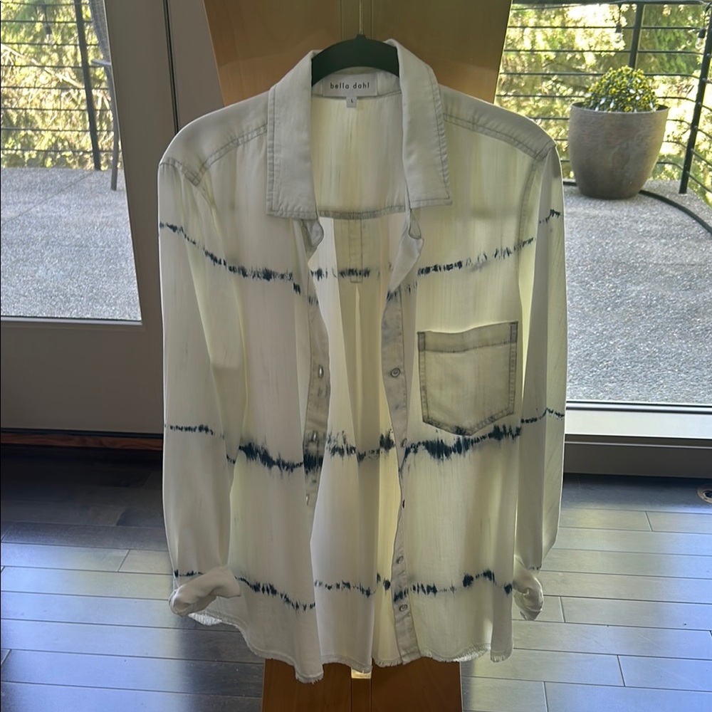 White and Blue Tie-Dye Button-Up Shirt